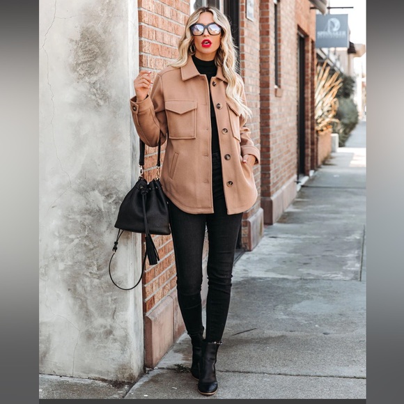 Jaiden Pocketed Button Down Summer Jacket Camel Tan Shirt Jacket Top XS - Picture 5 of 9